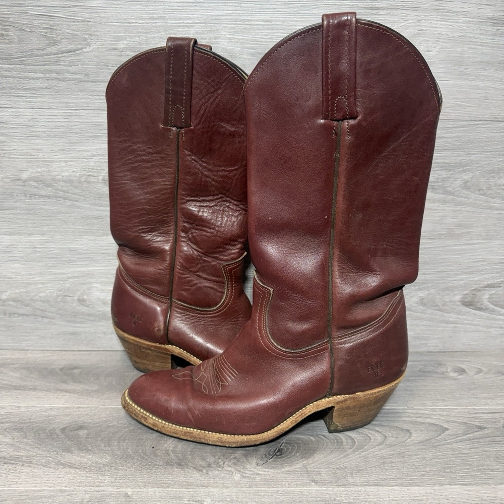 VTG Frye Campus Boots Mens 8.5 D Oxblood Leather Western Cowboy Made in USA 2350